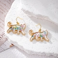 Cat-shaped golden earrings with natural dried flowers in transparent resin drops - Walking Cat