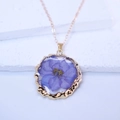 Golden irregular round necklace with a real purple dried flower in clear resin - Purple 2