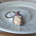 Cute flocked hedgehog keychain with soft gray and purple wool texture and a silver keyring - Backpack Hedgehog