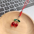 Mini resin cherry charm for phones and bags with red beads and green rhinestones - Red Cherry