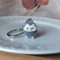 Cute grey and white flocked penguin keychain with silver metal ring and soft texture - Cute Penguin