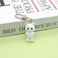 Detail of white flocked kitten keychain with pink ears on silver metal spring clasp - White Flocked Cat