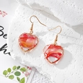 Gradient resin heart earrings with copper wire wrap and gold hooks on stone - Gradient Red