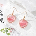 Pink marble gradient heart earrings with gold wire wrap edges and stainless steel hooks - Gradient Pink