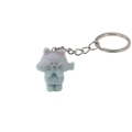 Dettaglio portachiavi a forma di gatto con texture floccata e anello in metallo argento - Gatto Grigio