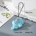 Detail showing dimensions of blue flocked elephant keychain with synthetic fur texture - Lying Elephant (MR60)