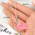 Close-up of pink axolotl flocked keychain showing 8cm dimensions and lobster clasp - Pink Axolotl (MR19)