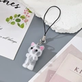 Close-up of a cute flocked resin cat keychain with soft gray and white texture details - Grey White Cat