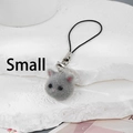 Close-up of a grey flocked kitten charm with black strap and silver lobster clasp - Small Grey Cat Head
