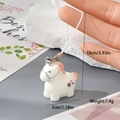Miniature white flocked resin pony charm with orange hair and detailed size measurements - White Pony (5MR10)
