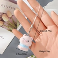 Cute pink flocked resin pig keychain with blue scarf and silver metal clip 9.6cm - Pink Pig Style (1MR17)