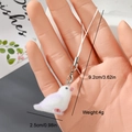Close-up of cute white flocked bird charm with pink dots, size details and metal clasp - White Bird with Pink Spots (15MR09)
