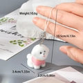 Détail des dimensions du porte-clés chiot floqué blanc avec son petit pull tricoté rose - Pink Shirt Bichon (7MR26)