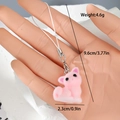 Detailed view of pink flocked resin kitten keychain with dimensions and silver lobster clasp - Pink Fox
