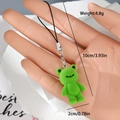 Cute green flocked resin frog keychain charm with black strap for phone or bag accessory - Green Frog