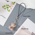 Cute flocked light brown resin teddy bear keychain with lobster clasp and phone strap - W82 Brown Bear