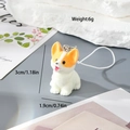 Detailed view of flocked Corgi resin puppy pendant showing 3cm height and 6g lightweight size - Yellow Eared Tongue Out Dog (MR85)