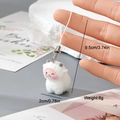 Cute white flocked alpaca sheep keychain pendant with pink face and white hanging cord - Smiling Closed Eyes Sheep Style (9MR48)