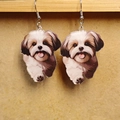Acrylic drop earrings with double-sided Shih Tzu dog print and silver fishhook wires - Shih Tzu Style (A)