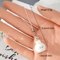 Close-up of cute white flocked rabbit keychain with metal lobster clasp and dimensions - Plush Rabbit Style (16MR11)