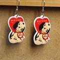 Creative acrylic Dalmatian dog earrings featuring a red heart and retro cartoon style - Dalmatian Style (C)