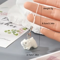 Detail view of cute white flocked polar bear keychain with dimensions and metal clip - White Smiling Polar Bear Style (20MR19)