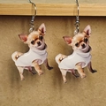 Cute double-sided acrylic drop earrings with Chihuahua dog print and metal ear hooks - Chihuahua Style (D)