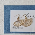 Elegant fan-shaped acrylic drop earrings with gold floral patterns and metal hooks - Gold Fan (Stainless Steel Hook)