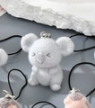 Cute white flocked resin koala keychain with pink cheeks and silver metal ring - MR23 Closed Eyes Koala