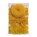 Set of three bright yellow baby headbands with bow and floral details on display card - Bright Yellow Set (DP245-3)