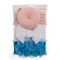 Baby headband set featuring pink pom-pom, white bow and blue tulle flower designs - Pink White Blue Mix Set (DP245-4)