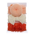 Lot de 3 bandeaux pour bébé en nylon avec nœuds floraux rose, crème et orange - Ensemble Rose Orange Beige (DP245-6)