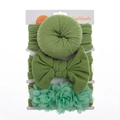 Lot de 3 bandeaux bébé verts avec fleurs en mousseline et nœud donut sur carte blanche - Ensemble Vert (DP245-8)