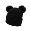 Bonnet d'hiver noir en tricot pour bébé avec doubles pompons en fausse fourrure douce - Noir