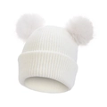 White knit beanie for baby boys featuring two fluffy pom-poms and ribbed texture - White