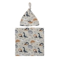 Infant swaddle blanket and elf hat set with cartoon dinosaur print in grey beige - Dinosaur Adventure (BB041-3)