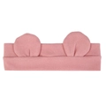 Pink elastic knit baby headband with cute plush bear ears for infants and toddlers - Blush