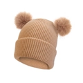 Bonnet en tricot d'hiver pour bébé avec doubles pompons couleur chameau - Café