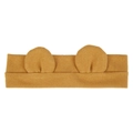 Cute ginger yellow baby headband with plush bear ears made of soft elastic knit fabric - Turmeric