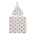 Newborn swaddle and hat set with cute brown cartoon bear prints on white soft cotton - Cartoon Bear (BB041-6)