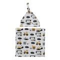 Newborn swaddle and knotted hat set featuring cartoon construction vehicle prints - Construction Vehicles (BB041-8)