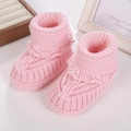 Pink knit baby booties made of soft wool yarn for newborn warmth and comfort - Light Pink