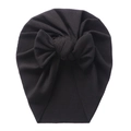 Classic black ribbed knit baby turban hat with oversized handmade bow decoration - Black (SS131-1)