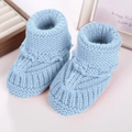 Light blue hand-knitted baby socks in soft cotton yarn with wavy texture for newborns - Light Blue