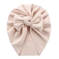 Baby Turban Mütze aus hellrosa Rippstrick mit einer großen dekorativen Schleife vorne - Hellrosa (SS131-4)