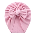 Weiche hellrosa gerippte Baumwoll-Babymütze mit einer großen dekorativen Schleife - Rosa (SS131-14)
