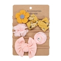 Set de 5 bandeaux bébé avec tournesols jaunes et nœuds floraux roses sur nylon élastique - Série Jaune Rose (DP256-1)