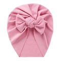 Pink ribbed cotton baby turban hat featuring a large soft bow for newborns and infants - Rose Pink (SS131-15)