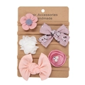 Ensemble de cinq bandeaux roses avec fleurs en mousseline et nœuds pour bébé fille - Série Rose (DP256-2)