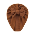 Bonnet turban bébé en maille gaufre avec grand nœud de couleur caramel doux - Caramel (SS133-8)